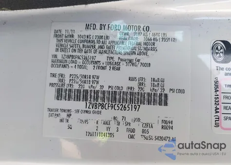 2012 Ford Mustang Gt z USA, uszkodzony, nr VIN 1ZVBP8CF9C5265197